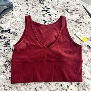 Lululemon Athletica Burgundy Ribbed V-Neck Crop Top